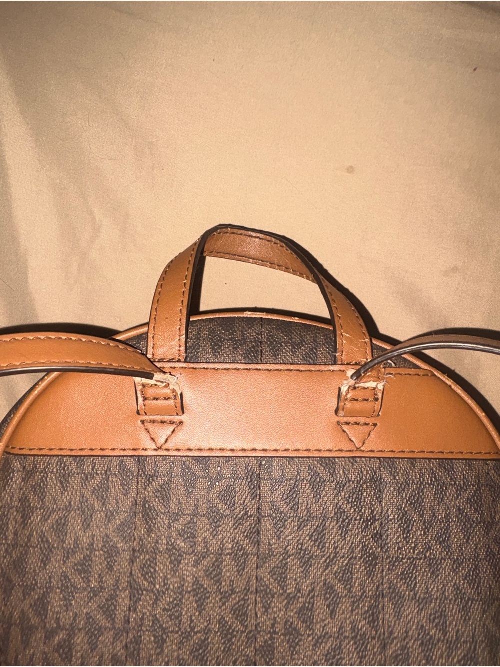 Michael Kors Brown Signature MK Logo Backpack with Tan Trim - Picture 5 of 12